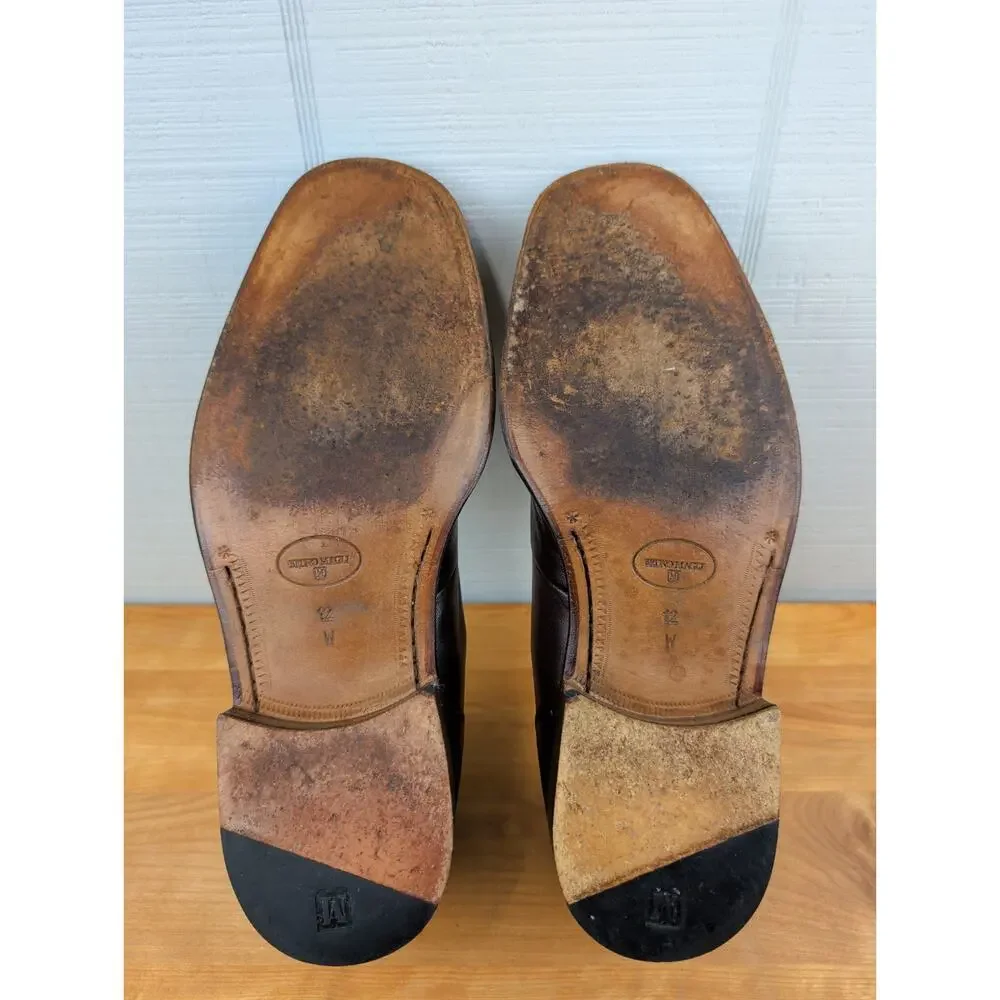 Bruno Magli Mens Brice Brown Leather Dress Shoes 12 Wide Slip On Loafers Italy